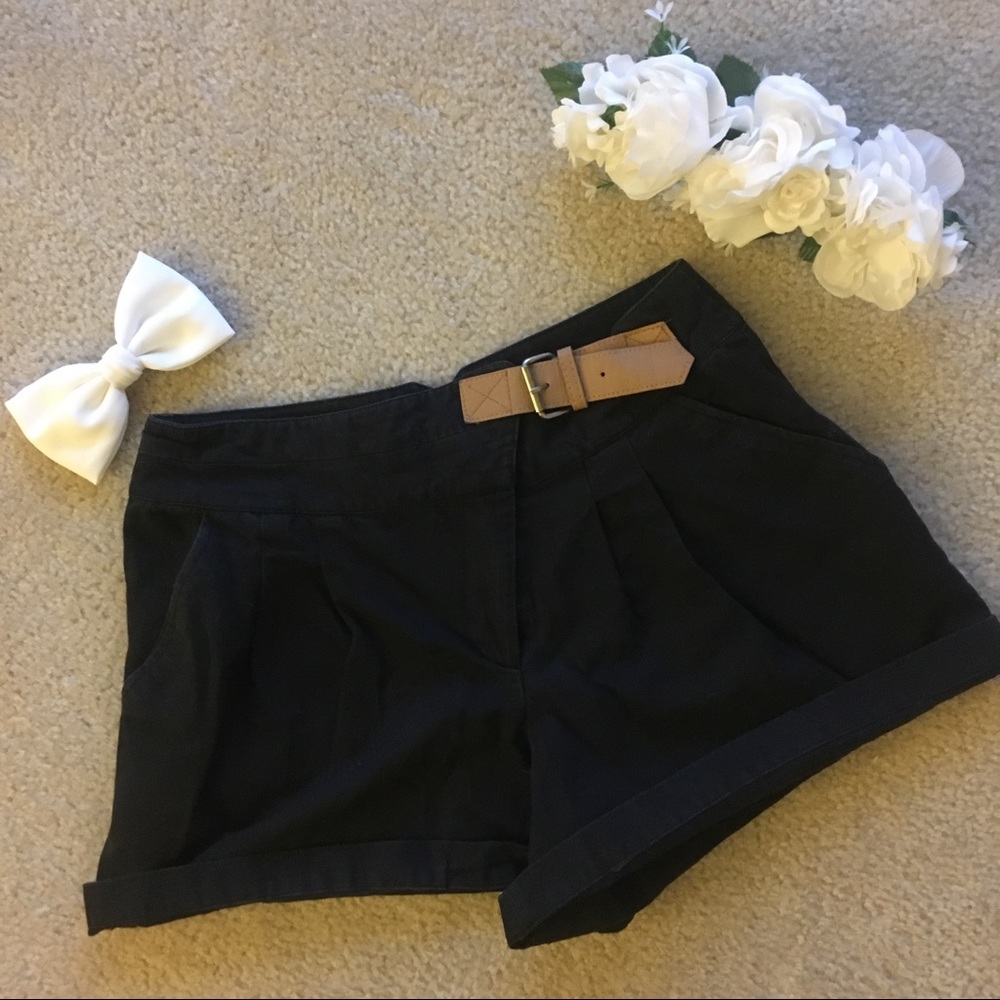 High Waist Black Shorts w/ Belt Detail Size Medium